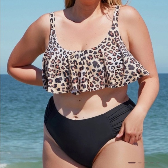 NEW Popvil Plus Size Leopard Printed Ruffle Tankini Set - Picture 2 of 10